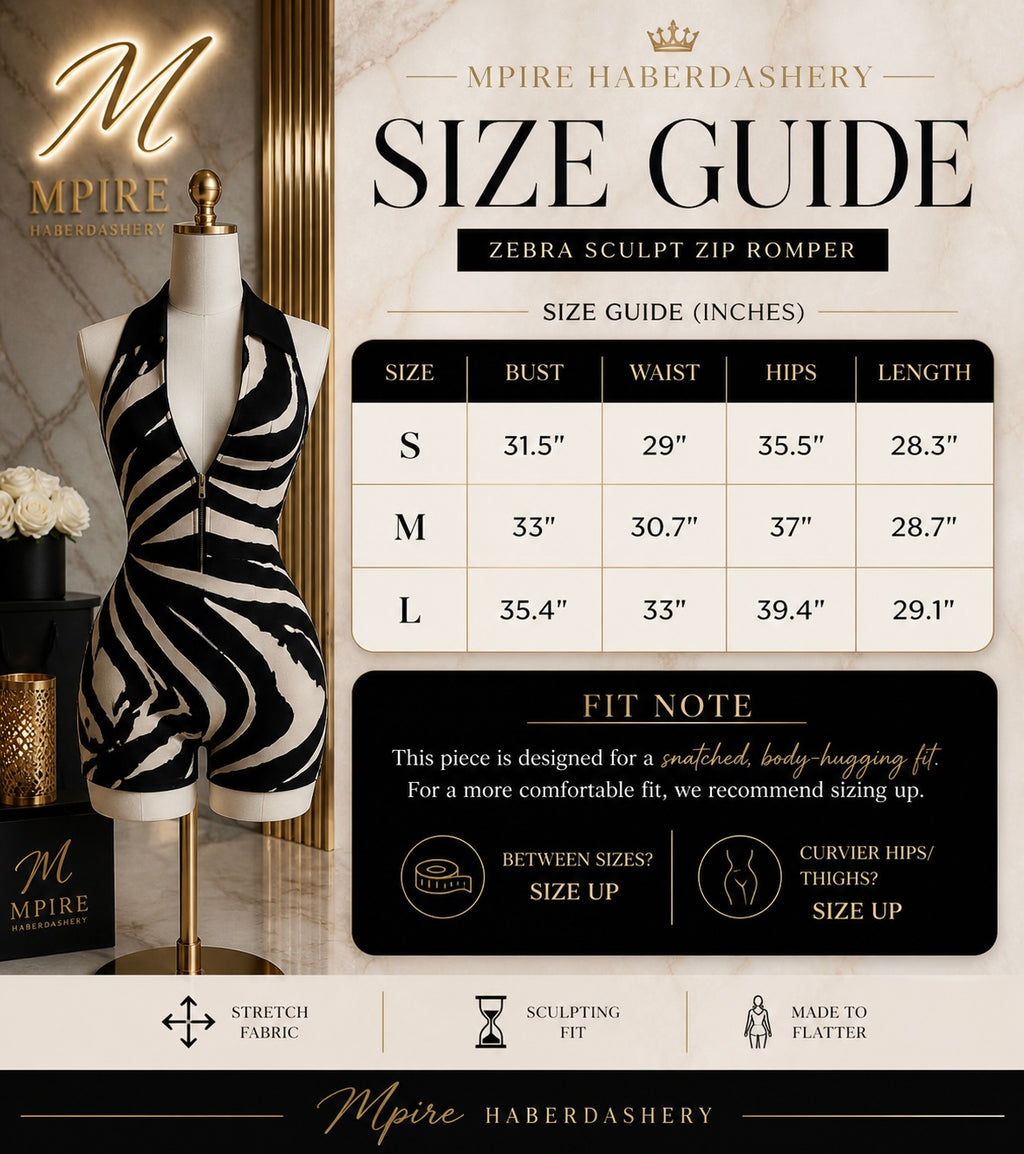 Mpire Haberdashery Zebra Sculpt Zip Romper – Snatched Fit Luxe Bodysuit