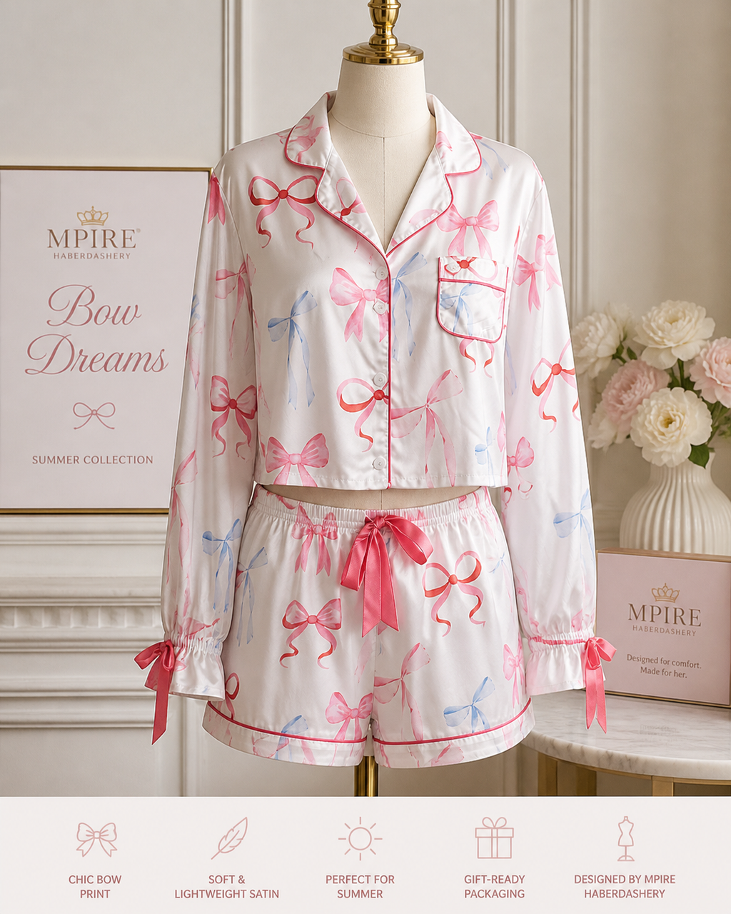 Luxury Satin Bow Pajama Set